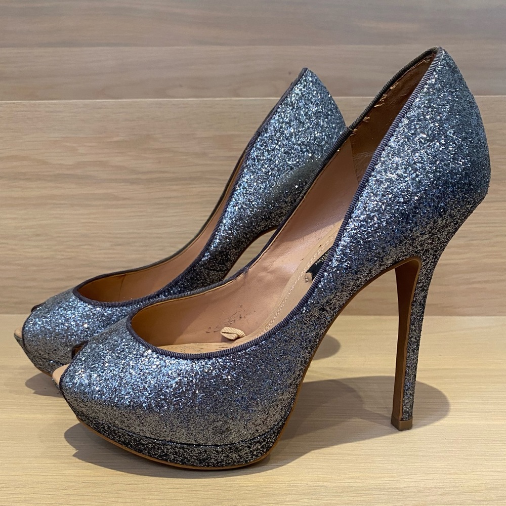 Zara glitter peep toe pumps